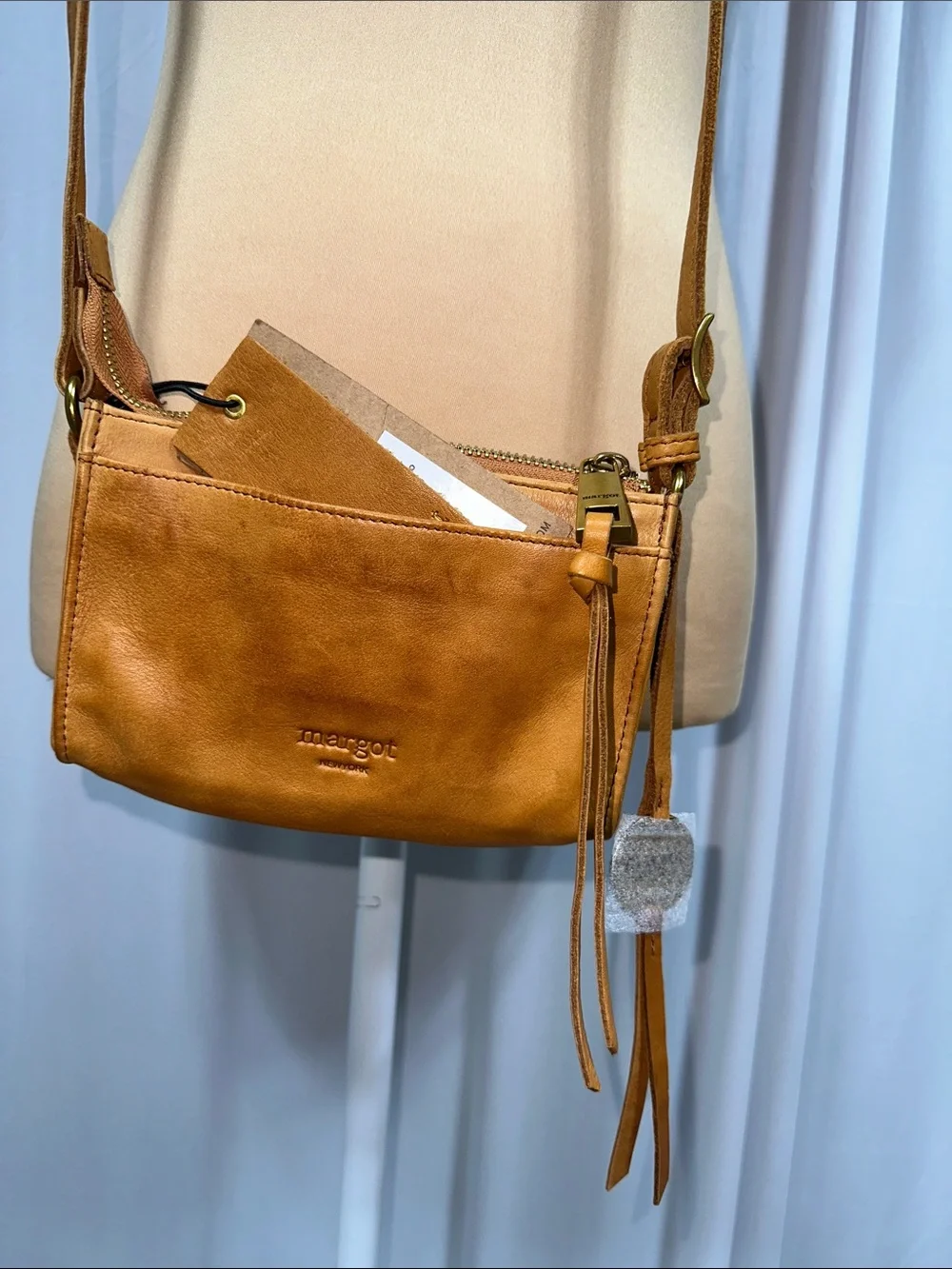 margot Cognac Leather Crossbody Bag with Tassel